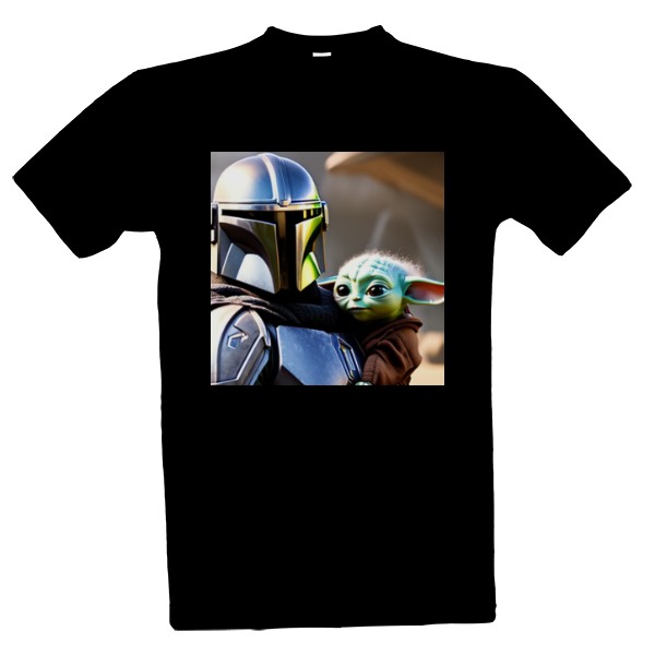 Tričko s potiskem Mando a Grogu AI